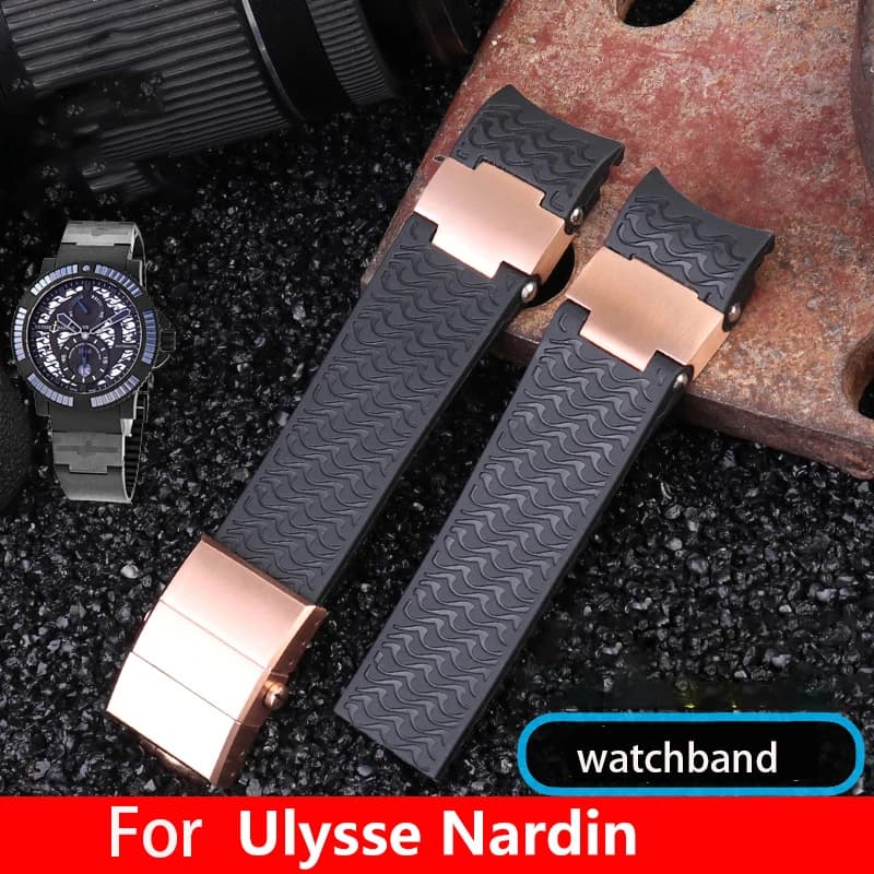 Bracelet de montre-bracelet en caoutchouc pour hommes, bracelet de montre en silicone avec Ulysse NPeoples, bleu, noir, marron, outils de bracelet de montre, 25*12mm, 22-20mm