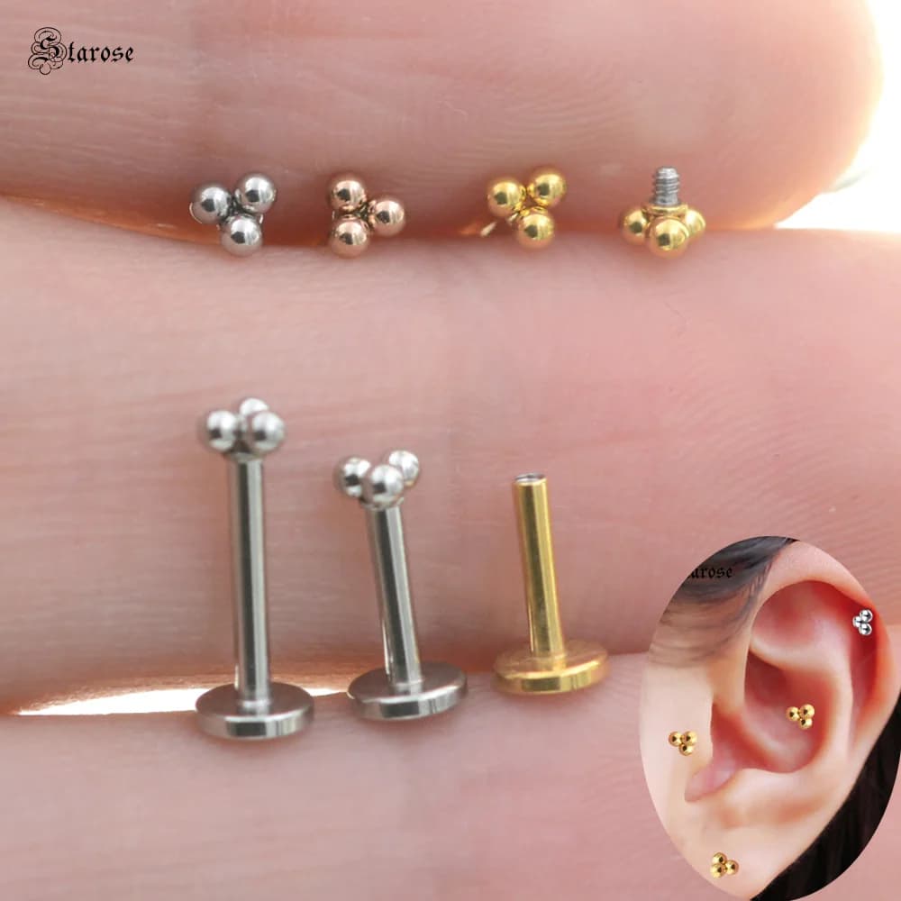 Starose 1 paire 1.2x6/8mm barre Mini boule nez Stud Labret lèvre anneau Helix Piercing narine conque Tragus boucles d'oreilles pirater oreille bijoux