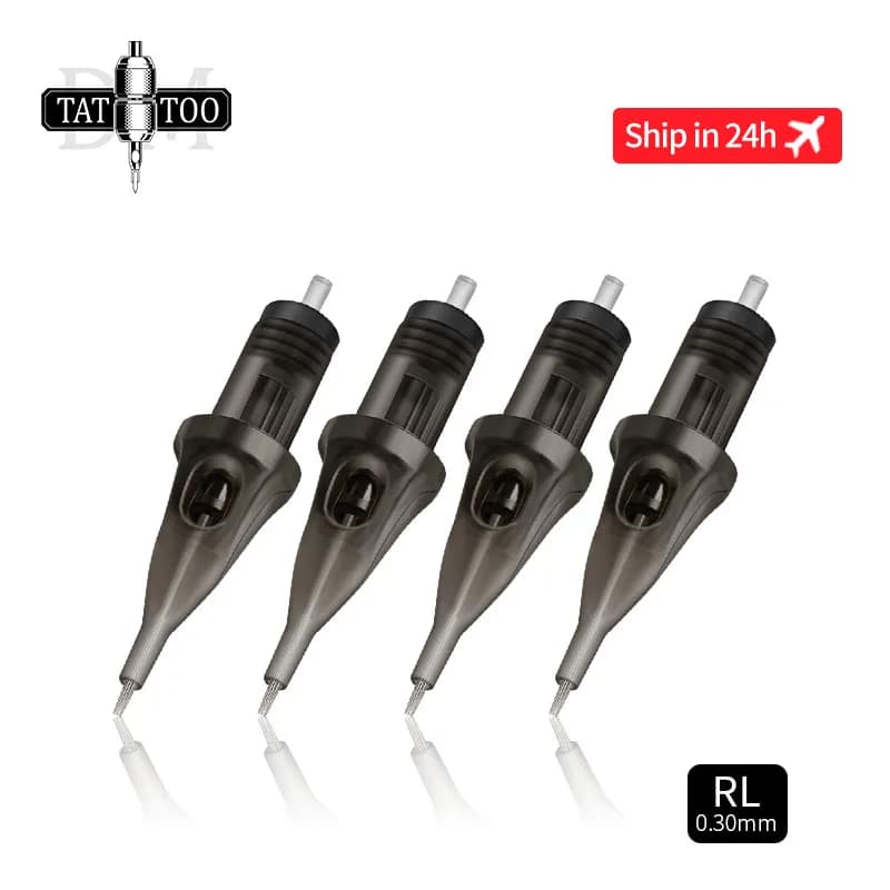 Aiguilles de tatouage jetables, 10 pièces, 0.3MM 0.35MM, doublure ronde, cartouche de sécurité stérilisée, aiguille de tatouage avec système de Membrane