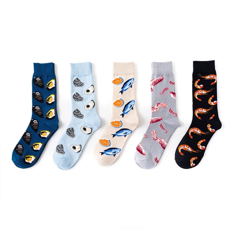 Harajuku chaussettes drôles nourriture fruits de mer actif crevettes calmar chaussettes femmes courtes coton cheville Couple Premium chaussettes heureuses