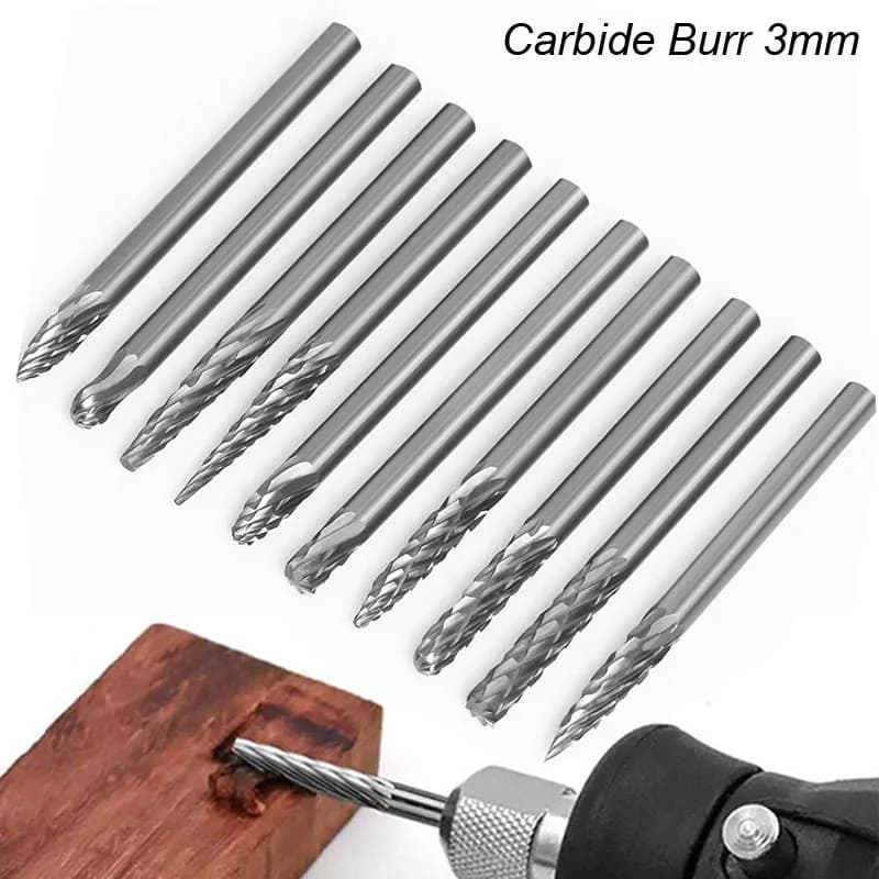 Fraises en carbure monobloc pour dessin à tige de 3mm 1/8, pour outil Dremel, fraise, outil rotatif, coupe diamant, meulage rotatif du métal et du bois