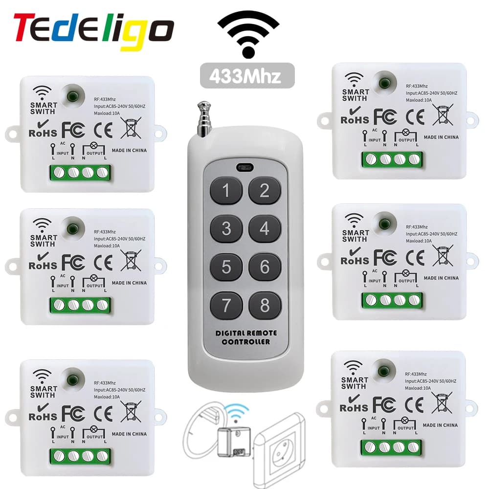 Mini interrupteur d'éclairage intelligent sans fil avec télécommande, Distance de 200M, récepteur de relais RF 433 Mhz, interrupteur Ac220V pour ventilateur de lampe Led domestique