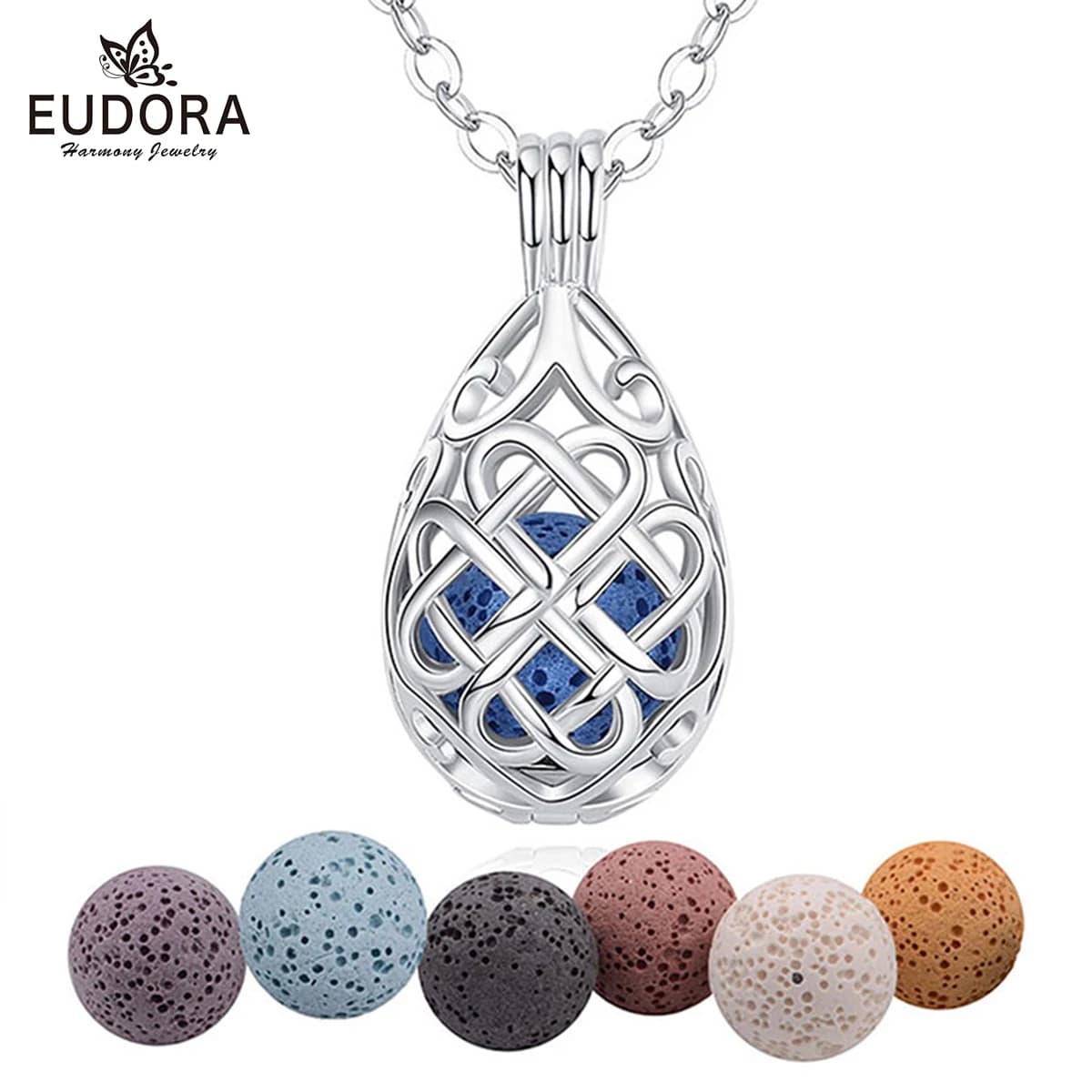 EUDORA-Collier Diffuseur de sexuellement Essentiel d'Aromathérapie, Médaillon Goutte d'Eau avec Pierre de Lave Amusante, Nouveau, 12mm, K340N14