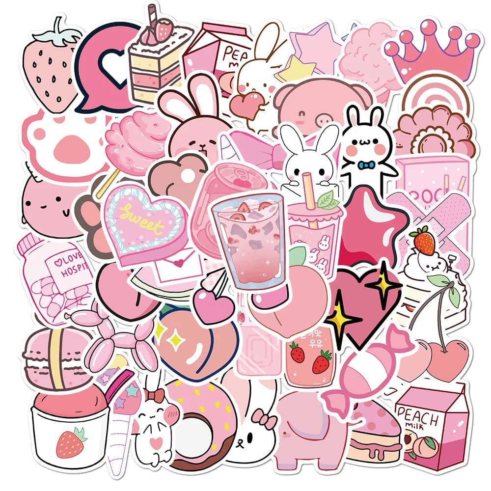 10/30/50 pièces, autocollants de dessin animé VSCO Style rose mignon, bricolage voiture vélo voyage bagages ordinateur portable jouet classique Graffiti autocollant pour enfants