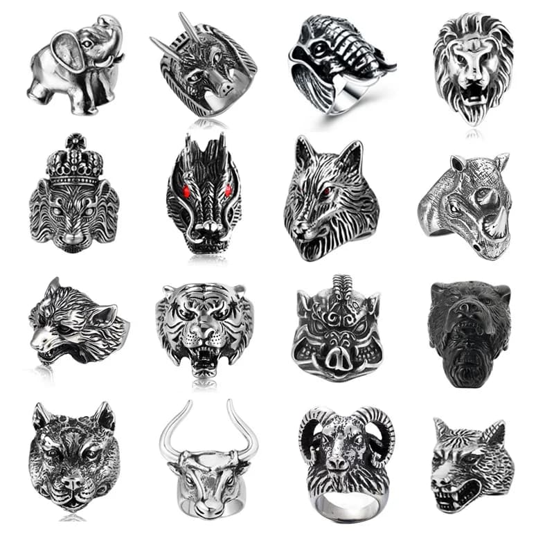 Bague de motard cool en acier inoxydable pour hommes, bague de personnalité animale, dragon, éléphant, tigre, loup, accessoires de bijoux de mode