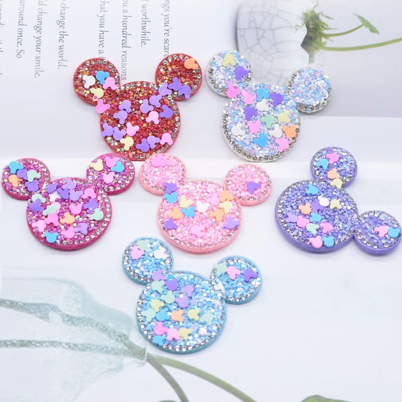 Tête de souris en argile avec biscuits, appliques pour bricolage, patchs décoratifs pour vêtements, pinces à cheveux pour vêtements de sauna, accessoires pour nœud, 6 pièces, 52x42mm