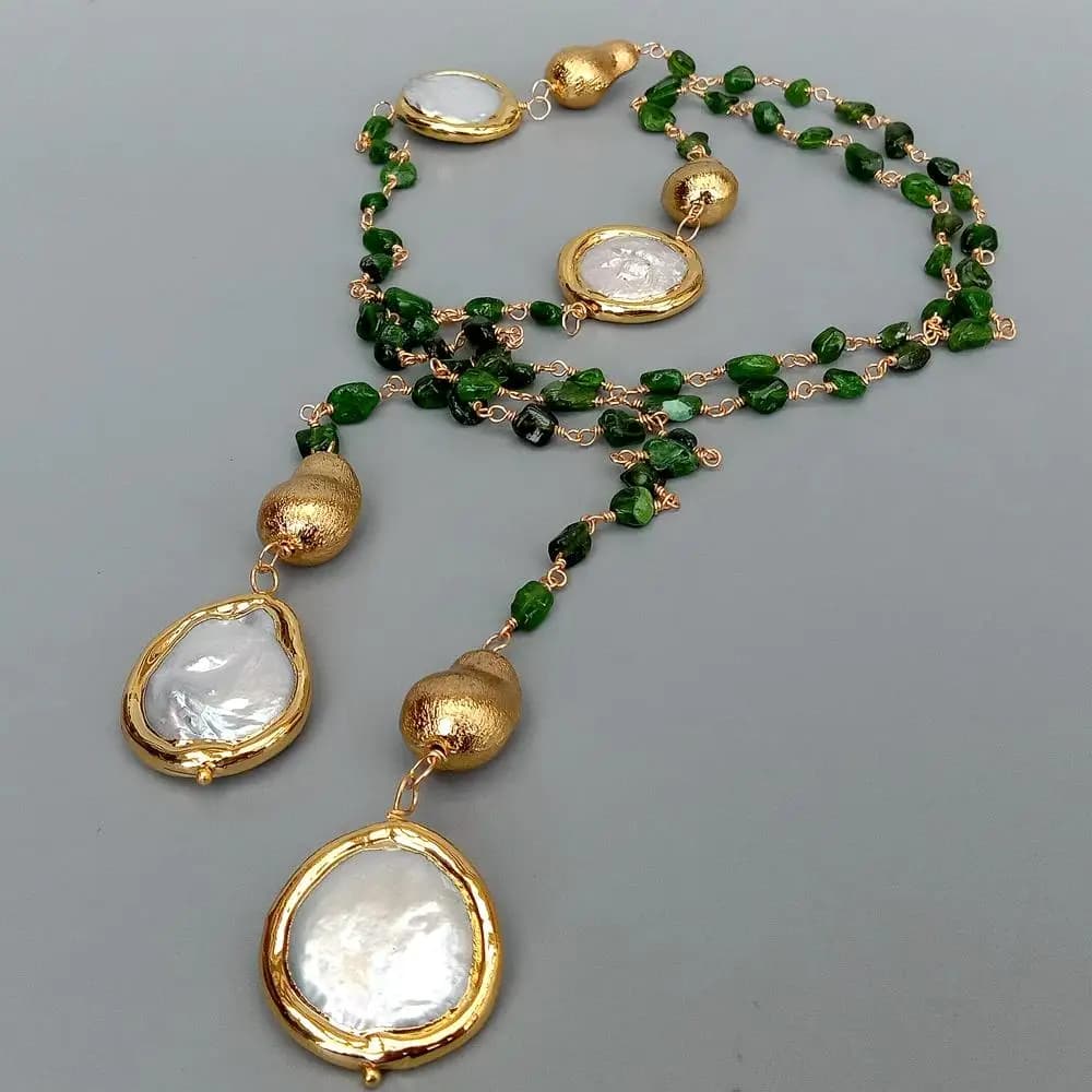 Y.YING – collier Long en perles de monnaie blanches, 41 pouces, vert naturel, Diopside culture, chaîne de chandail