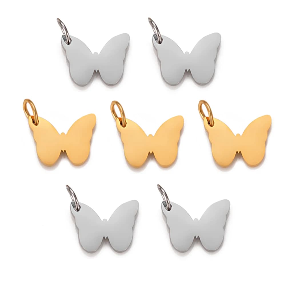 Pendentifs à breloques papillon en acier inoxydable, 10 pièces, pour bricolage, collier, Bracelet, bijoux, accessoires