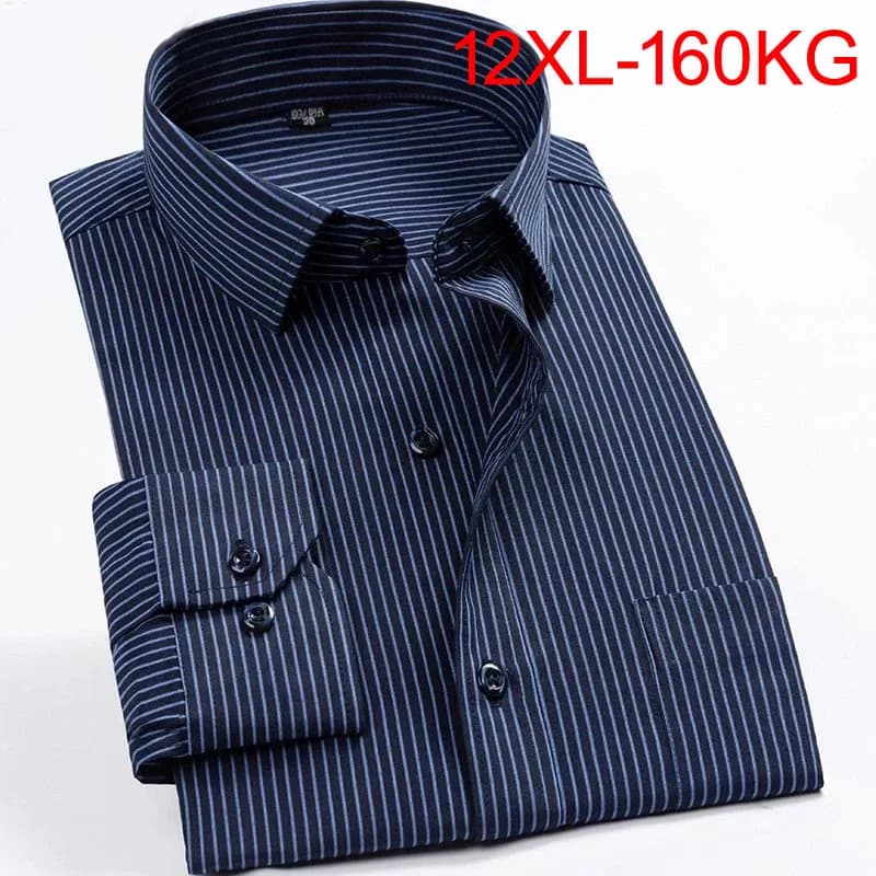 Printemps automne travail affaires rayé hommes chemise à manches longues grande taille surdimensionné 8XL affaires bleu robe chemise 9XL 10XL 12XL 14xl