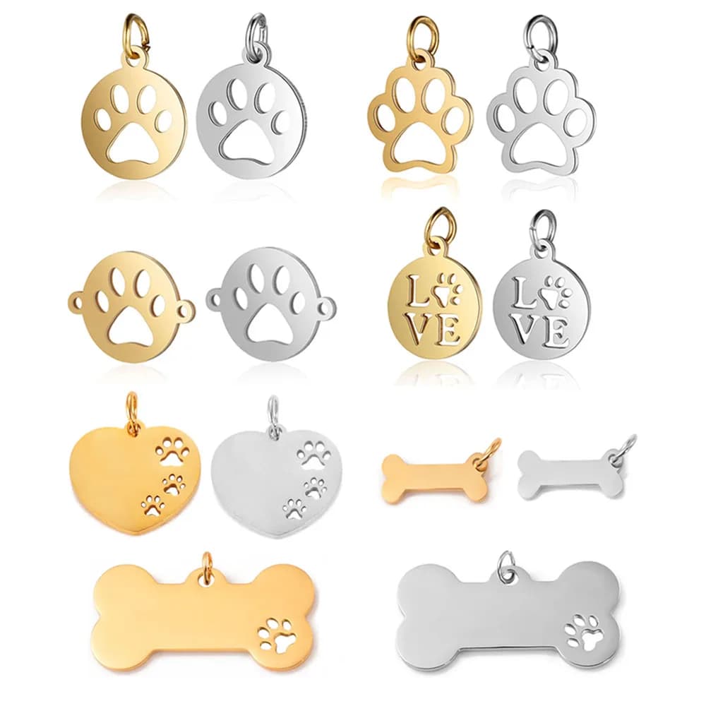Pendentifs en acier inoxydable pour animaux de compagnie, 5 pièces, imprimé patte de chien, chat, os, bricolage pour la fabrication de bijoux, connecteurs, artisanat de chiot fait à la main, vente en