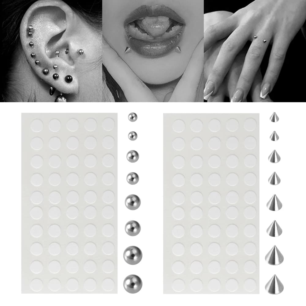 Nouveau faux anneau de nez, bijoux de perçage, ancre cutanée, autocollant supérieur, faux ventre, sourcils, lèvres, clou de perçage, ensemble de boucles d'oreilles Non percées