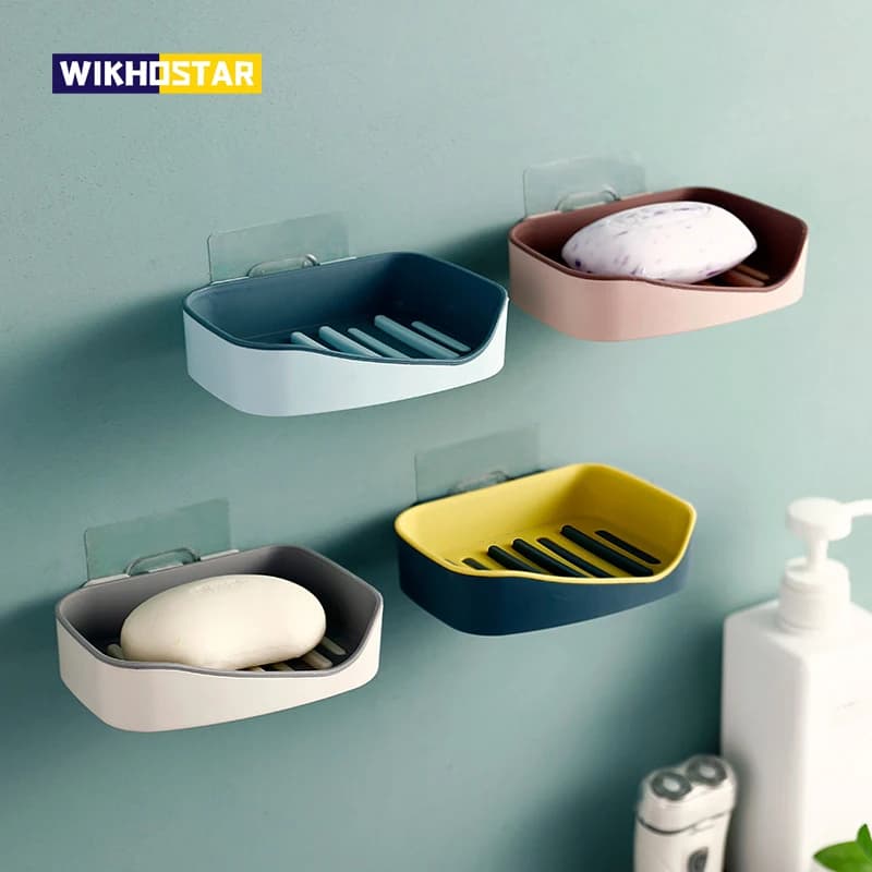 WIKHOSTAR porte-savon mural Double couche porte-savon éponge égouttoir support de rangement support à savon ensemble d'accessoires de salle de bain