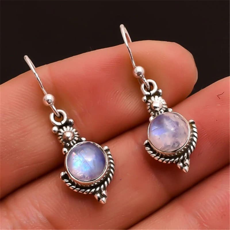 925 en argent Sterling pierre de lune boucle d'oreille pour les femmes pierres précieuses fines bijoux femme argent 925 bijoux goutte grenat oorbellen boucle d'oreille