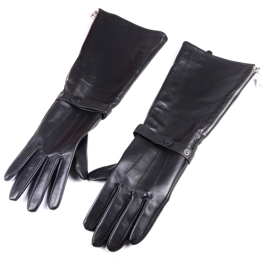 Gant Long De défense en cuir véritable pour homme, 40cm, avec fermeture éclair latérale, trois doublures, pour l'hiver