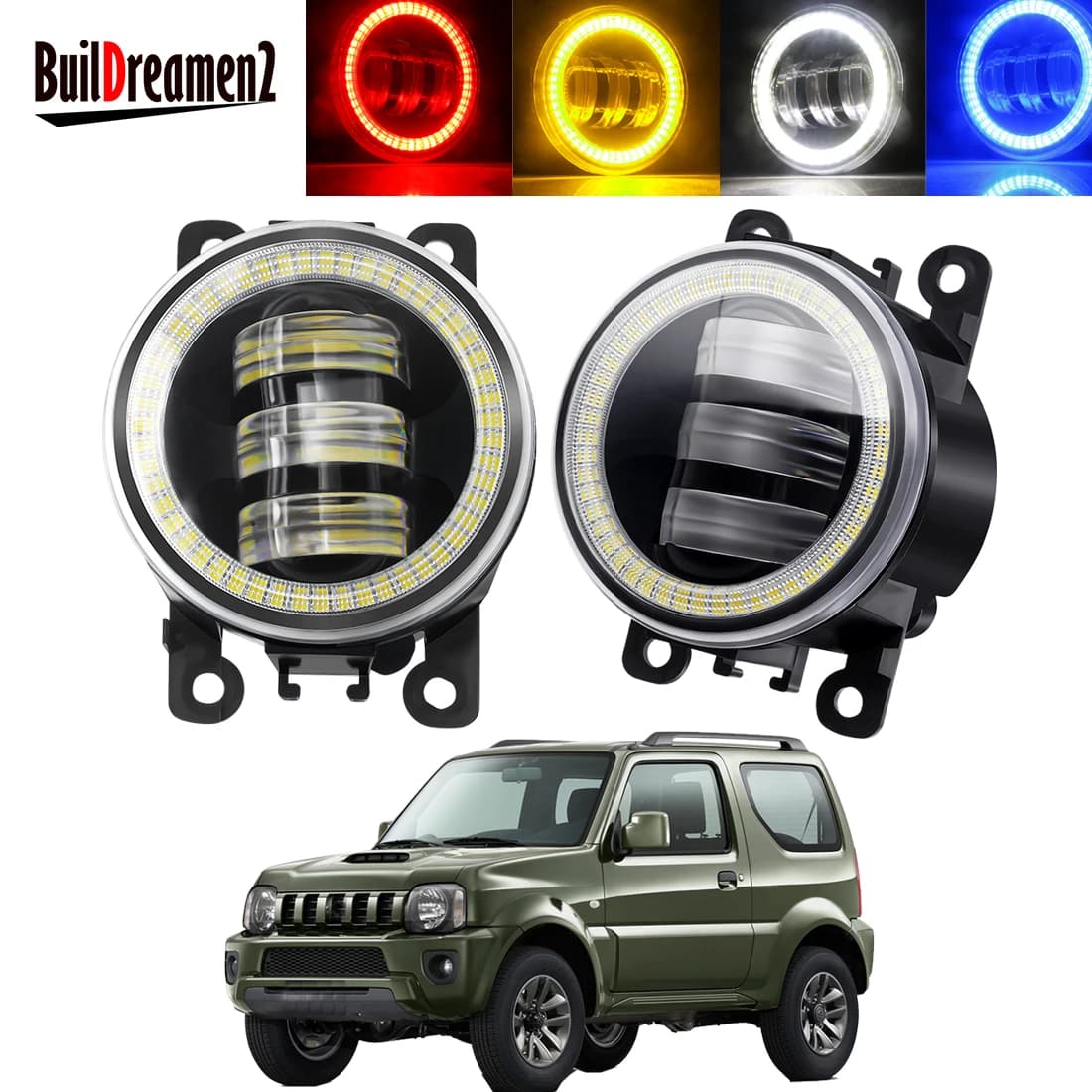 2 X ensemble de phares antibrouillard Angel Eye pour Suzuki Jimny FJ 1998-2014 pare-chocs avant de voiture lentille LED antibrouillard lampe de conduite DRL 30W 6000LM 12V