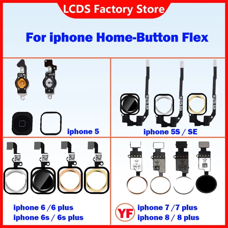 Bouton de retour à la maison pour iPhone 5 6 6S 7 8 Plus 5S SE 6S Plus, avec câble flexible, autocollant en caoutchouc, sans Touch ID, empreinte digitale, AAA