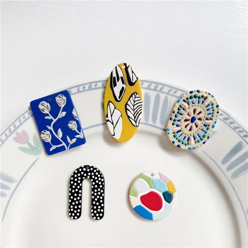 6 pièces Ins couleur forme spéciale fleur couleur bloc à pois en relief acrylique pendentif bijoux à bricoler soi-même boucles d'oreilles accessoires matériaux