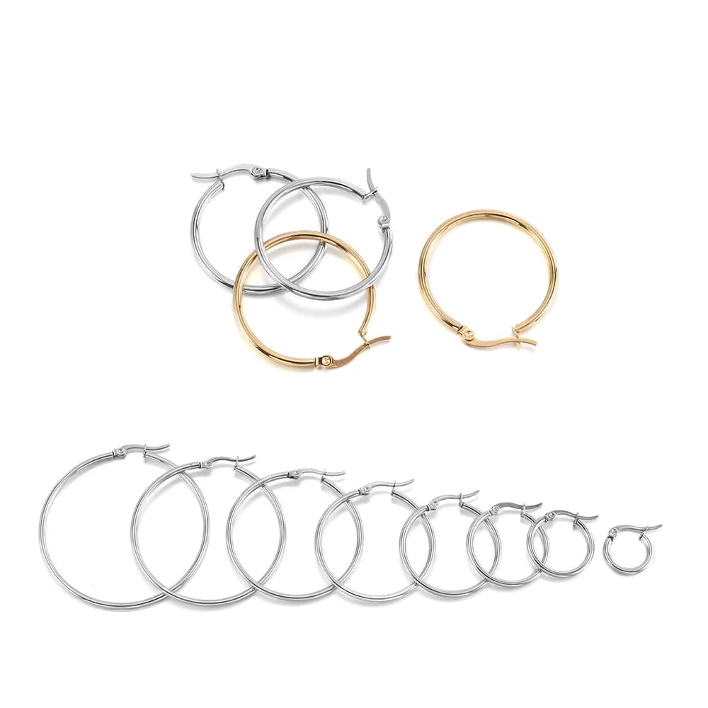 Boucles d'oreilles en acier inoxydable doré, 15-50mm, boucles d'oreilles, cerceau ouvert, crochet de Base, anneau d'oreille, bijoux de bricolage, accessoires