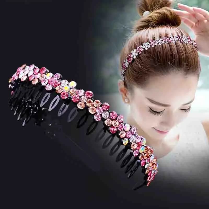 Unisexe Alice bandeau lunette bandeau hommes femmes sport bandeau de cheveux cerceau haut en métal Double frange fleur strass cheveux accessoires
