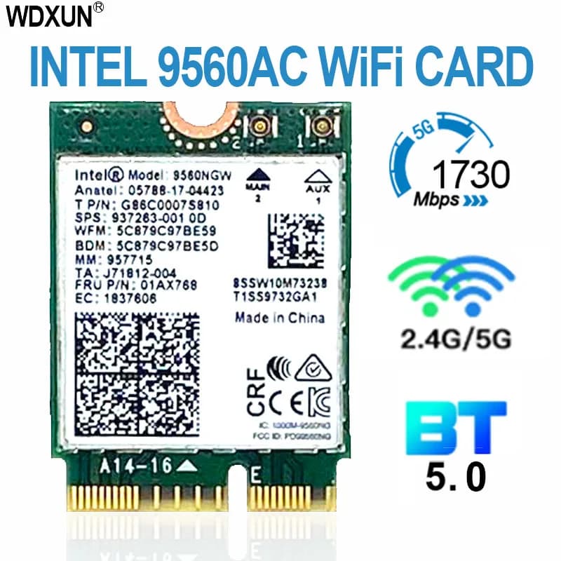 Carte Wi-Fi Intel 9560 double bande 2.4g/5GHz sans fil bluetooth 5.0 802.11ac m.2 cnvi Intel 9560ngw
