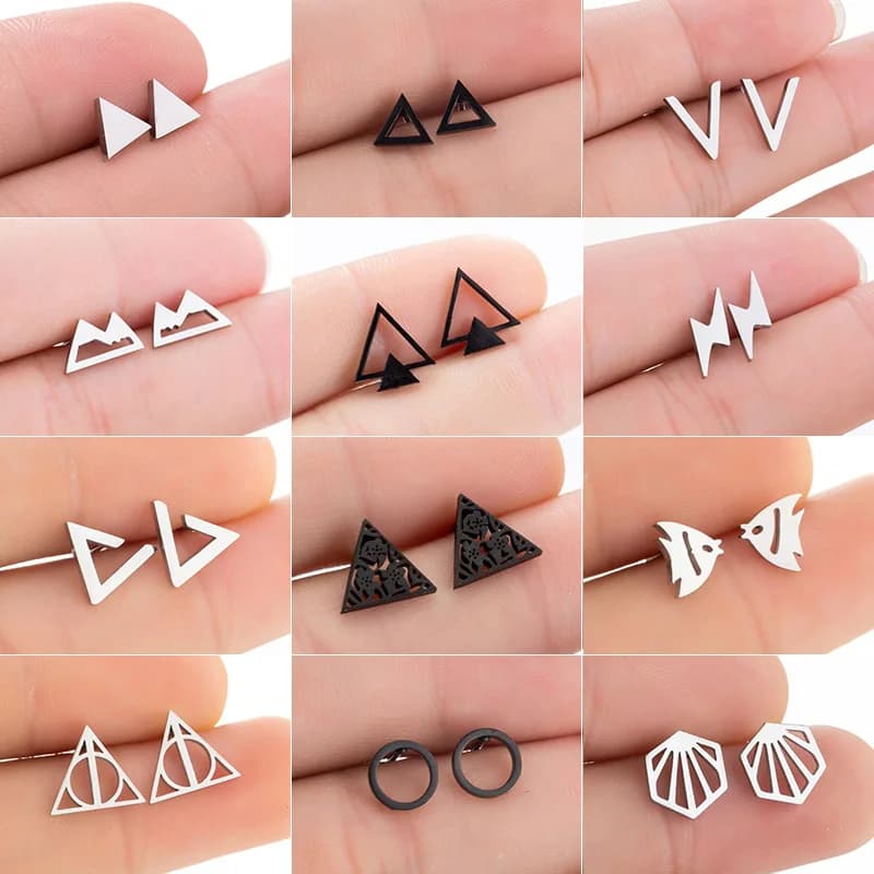 Boucles d'oreilles Triangle en acier inoxydable noir pour femmes et hommes, bijoux Punk à la mode, reliques de la mort, 2021