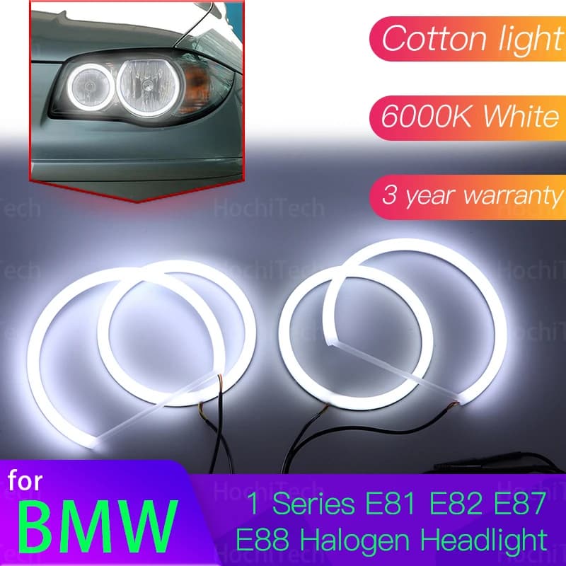 Kit Angel Eyes 6000L, Anneau Lumineux Blanc en Coton pour BMW Série 1 E81 E82 E87 E88, Lumière de Sauna Courbure