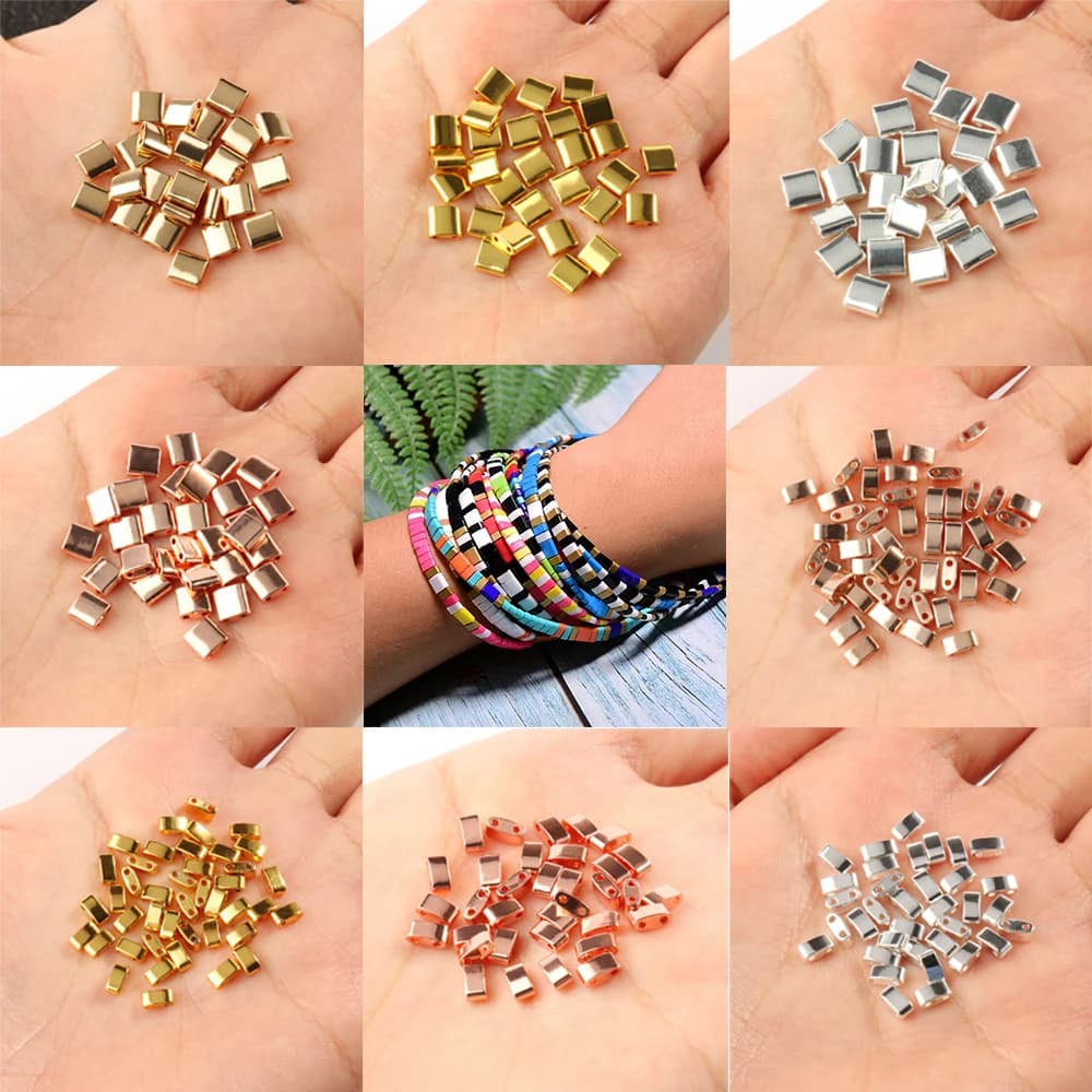 Pierre naturelle hématite à deux trous, perles d'espacement minérales amples pour la fabrication de bijoux, Bracelet, collier, boucles d'oreilles, Tila
