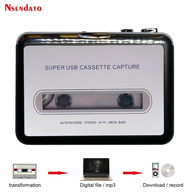 Lecteur de cassettes USB, convertisseur de cassettes en MP3, adaptateur de capture, lecteur de musique audio, enregistreur et lecteur de cassettes USB