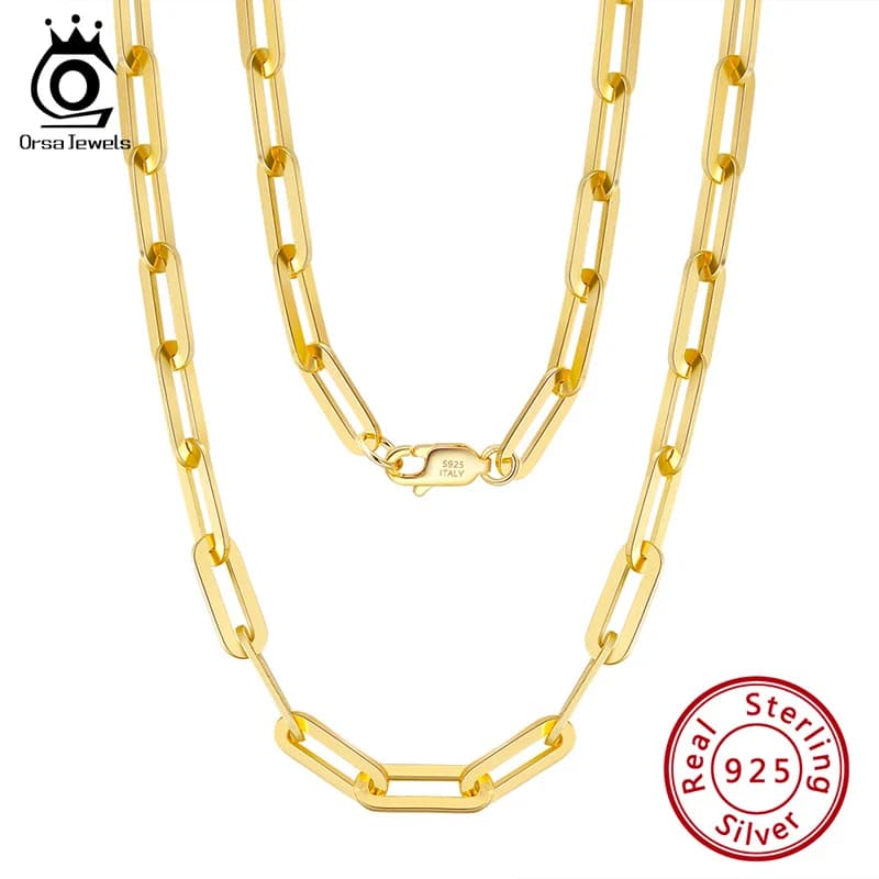 ORSA JEWELS 14K plaqué or véritable 925 en argent Sterling trombone chaîne de cou 6/9.3/12mm collier à maillons pour femmes hommes bijoux SC39