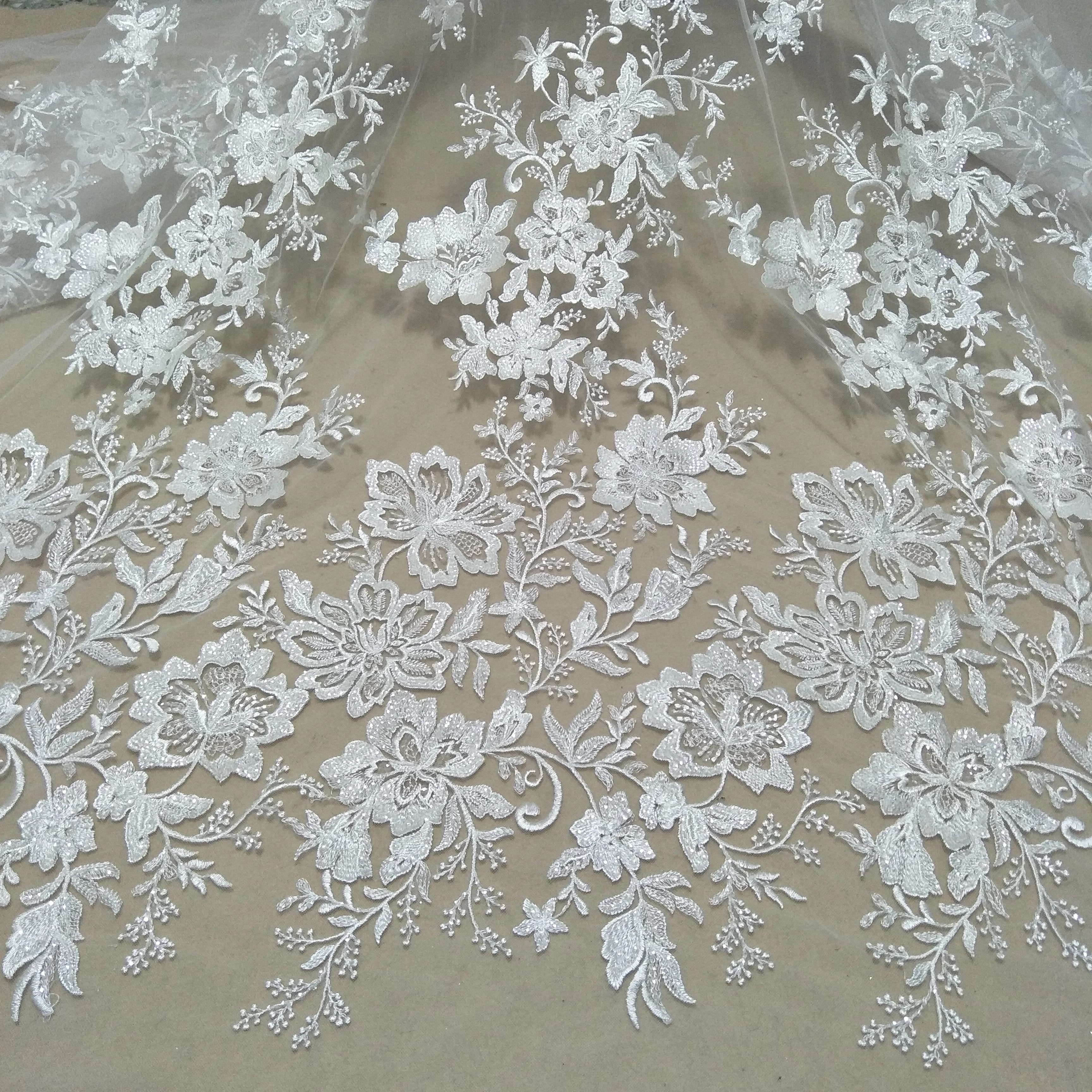 Tissu de dentelle de mariage, robe de mariée, tissu de dentelle pour mariage, dentelle ivoire, largeur 130 cm, vendu au mètre