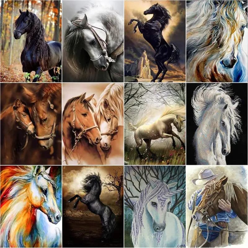 RUOPOTY-Analyste de peinture d'art de diamant, gestion d'animaux, artisanat de mosaïque de cheval, broderie de biscuits