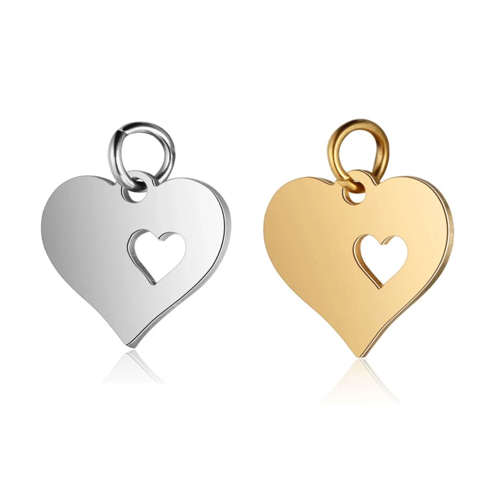 Breloques en forme de cœur en acier inoxydable, 10 pièces/lot, collier, Bracelet, fabrication de bijoux à main, vente en gros