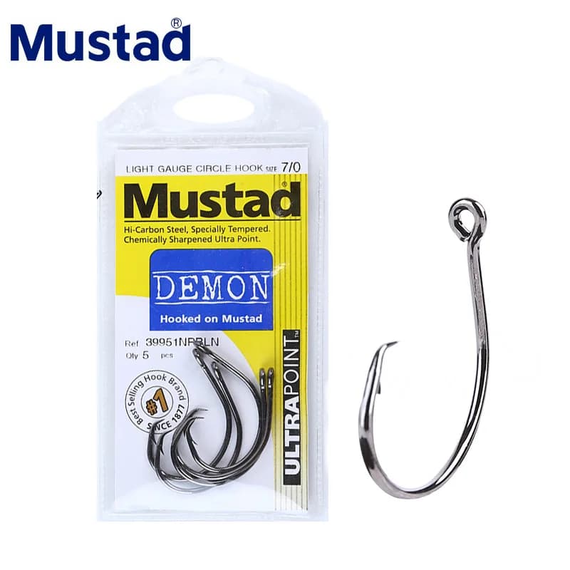 Hameçons de pêche Mustad 39951 Demon Circle en acier à haute teneur en carbone, hameçons de pêche tranchants, résistants à la rouille, pour la pêche en mer, la carpe, le poisson-chat, Anzuelos Pesca