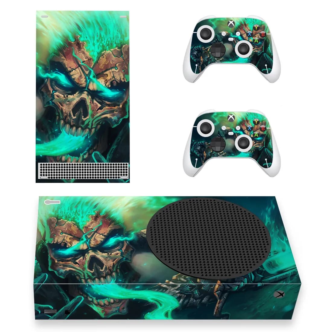 Autocollant peau de crâne vert, pour Console Xbox série S et 2 contrôleurs Xbox série Slim, en vinyle