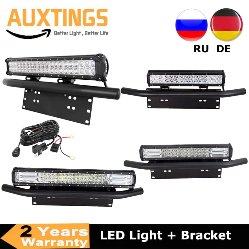 Barre lumineuse LED 18 20 23 pouces 126W 288W 324W + pare-chocs avant avec support de plaque d'immatriculation et kit de câblage pour ATV 4WD 4x4