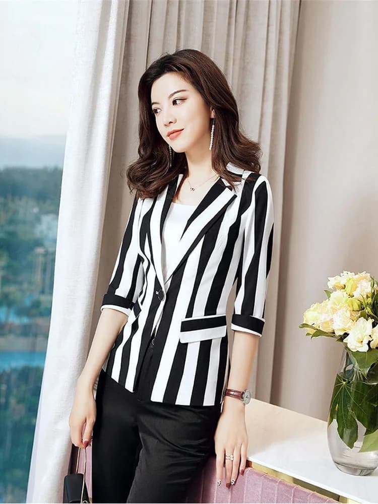 Blazer Slim Fit rayé pour femme, veste de rue frite, petite veste trempée, mince, mode féminine, été, A105, 2022