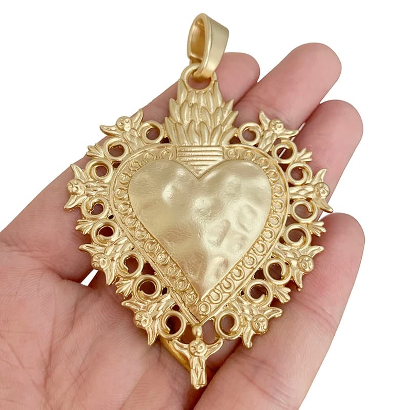 1pc grand Boho filigrane coeur mat couleur or breloques pendentifs pour collier à faire soi-même fabrication de bijoux accessoires 81x56mm
