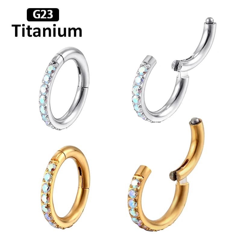 Nouveaux anneaux en pierre de Zircon G23, titane AB, Segment élevé, ouvert, petit Septum, nez, boucles d'oreilles, Piercing, bijoux 16G,boucles oreilles,piercing nez
