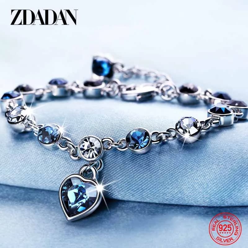 ZDADAN 925 breloque en argent Sterling saphir coeur Bracelet chaîne pour les femmes mode fiançailles fête bijoux cadeau