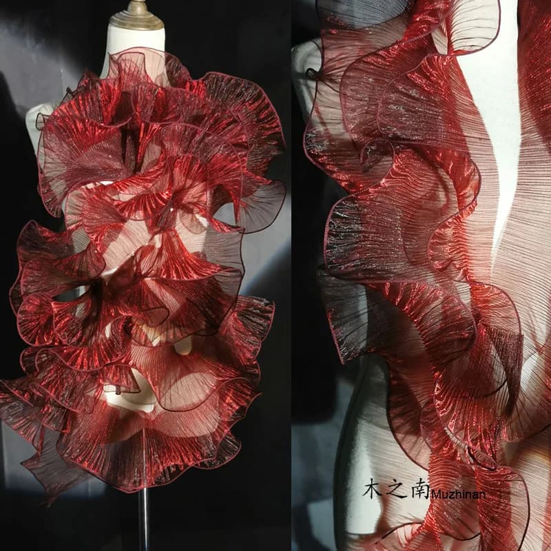 Garniture en Dentelle Organza Plissée Ondulée, Plis Rouges à Volants, Bricolage, Décor Patchwork, Mancommuniste, Habillage de la raq, Robe de Mariée, Accessoires, Large 13cm, 1Y