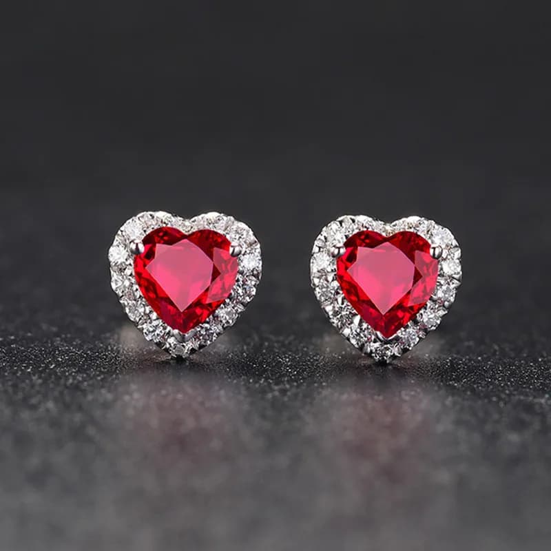 Boucles d'oreilles coeur d'amour en argent regardé 925 pour femme, clou de pierre rouge rubis, luxe, fête de mariage, cadeau d'anniversaire, femme