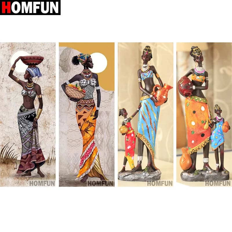 HOMFUN – peinture diamant thème "femme africaine", broderie complète 5d, perles rondes ou carrées, image avec strass, Art, à faire soi-même