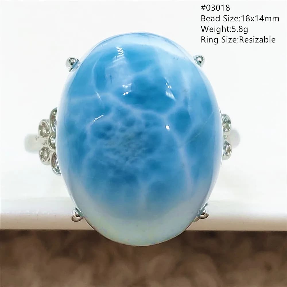 Bague réglable en pierre précieuse Larimar bleue naturelle, ovale en argent Sterling 925, bague Larimar à motif d'eau pour femmes dominiques AAAAAA