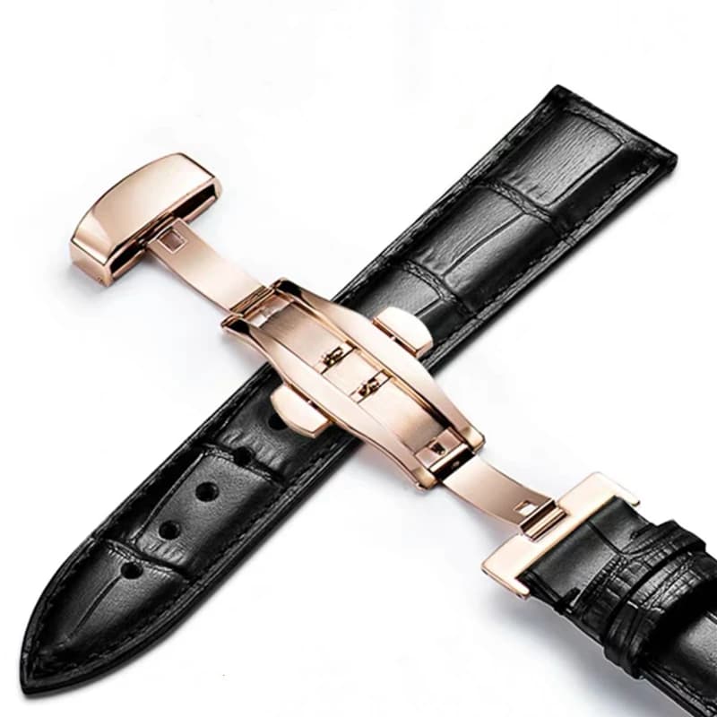 Nouveau 2025 bracelet de montre en cuir mode noir 22mm bracelets de montre avec papillon Snap bracelet de montre traditionnel 20mm