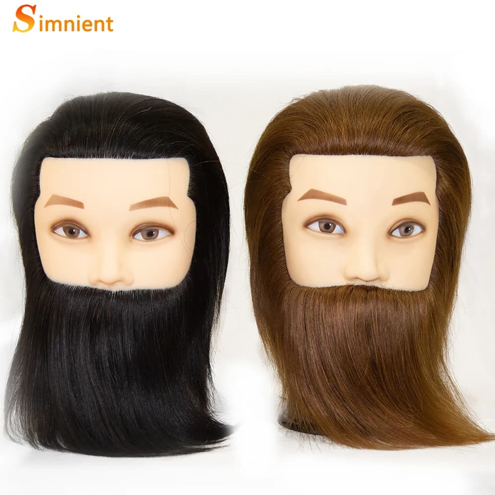 100% cheveux humains mâle Mannequin tête avec cheveux barbe pratique Mannequin coiffeur cosmétologie formation poupée tête pour coiffure