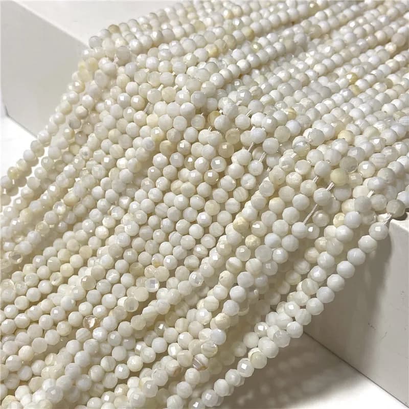 Perles de coquillage blanches d'eau douce naturelles, fil de 2/3/4 MM, petites perles en pierre à facettes pour bricolage de bijoux, collier, boucles d'oreilles, vente en gros