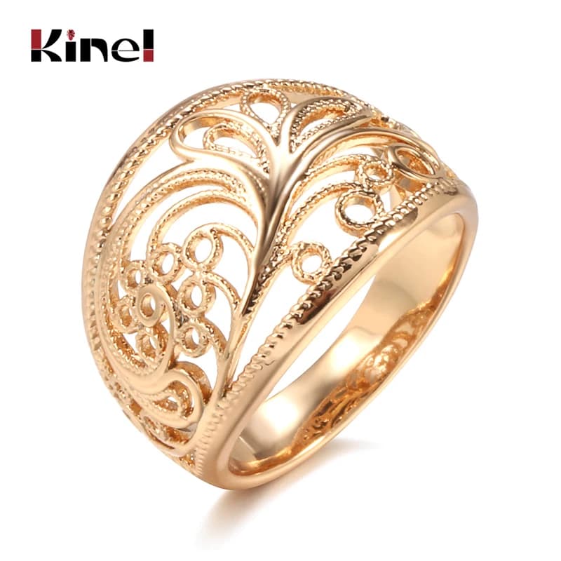 Kinel chaud à la mode Unique femmes anneaux 585 or Rose motif creux romantique anneaux de mariage inhabituel mode bijoux cadeau de fête