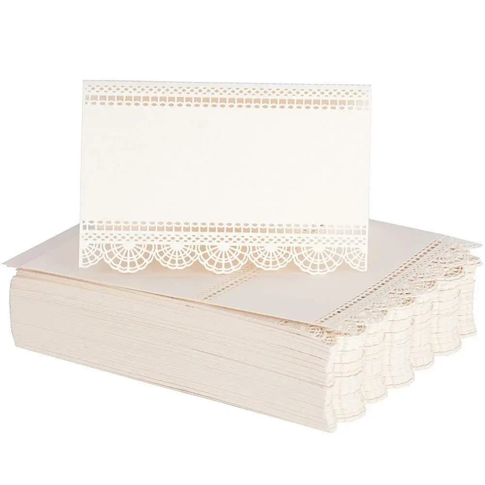 Cartes de Table découpées au Laser, 50 pièces, en dentelle, nom, Message, carte de vœux, mariage, fête prénatale, décor de faveur