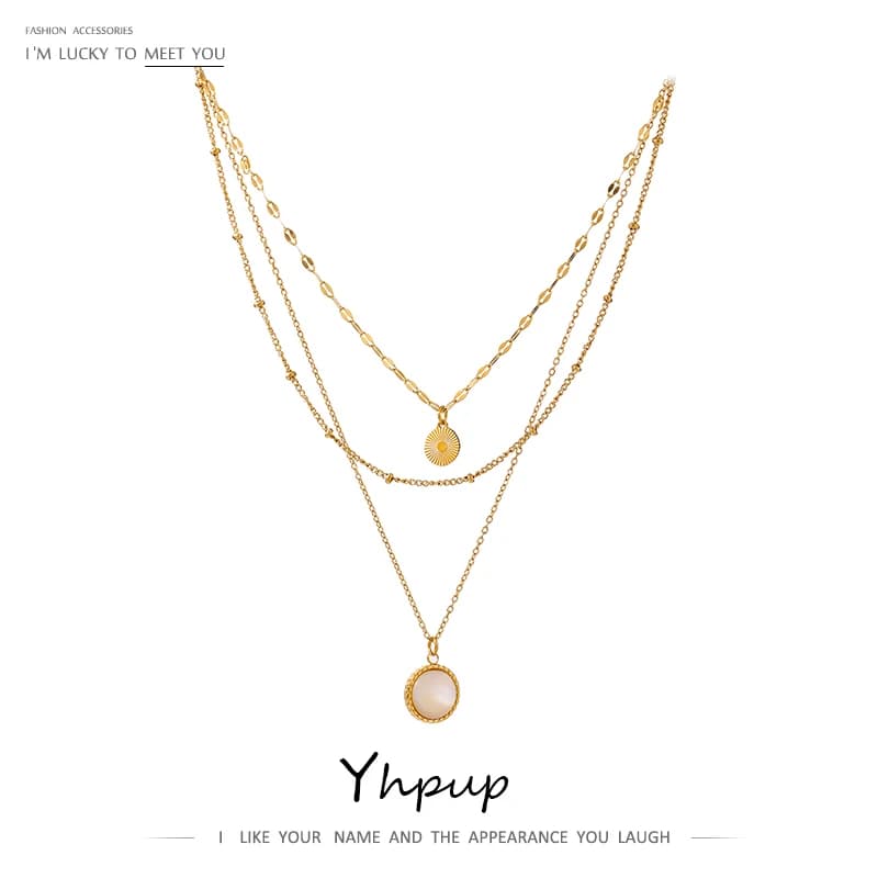 Yhpup bohème pendentif rond en acier inoxydable collier chaîne exquis métal Texture collier femmes collier бижутерия cadeau de bureau
