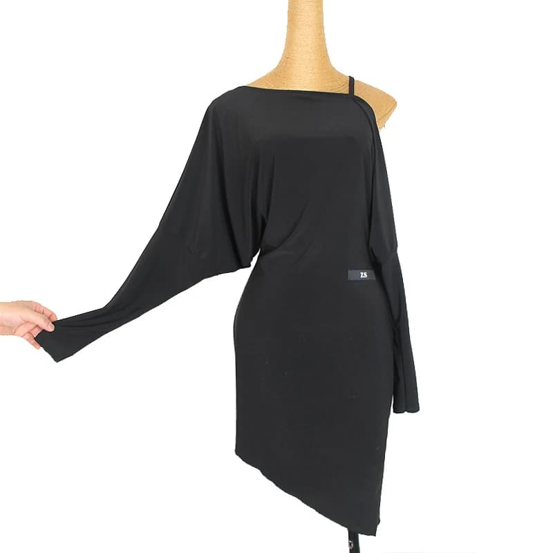 Robe de danse latine pour femmes, tenue d'entraînement à manches longues, sans bretelles, noire, Samba, Rumba, Salsa, vêtements de danse pour dames, vêtements de Tango, DNV14431